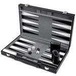 Brybelly Deluxe Backgammon Set with Stitched Black Leatherette Case, 15-Inch