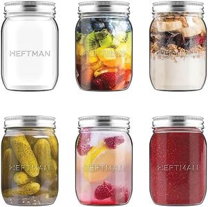HEFTMAN Bocaux en Verre 500ml - Lot de 6 Bocaux en Verre Hermétique - Bocal en Verre avec Couvercle pour Confiture Maison, Meal Prep, Aliments pour Bébé - Bocaux Conserve (6 PCS)