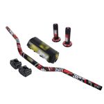 1 1/8" 28mm Motorcycle Handlebar Handle Bars + Riser Mount Clamp + Pad + Grips Set For Dirt Bike Off Road Bike Pit Bike - Red