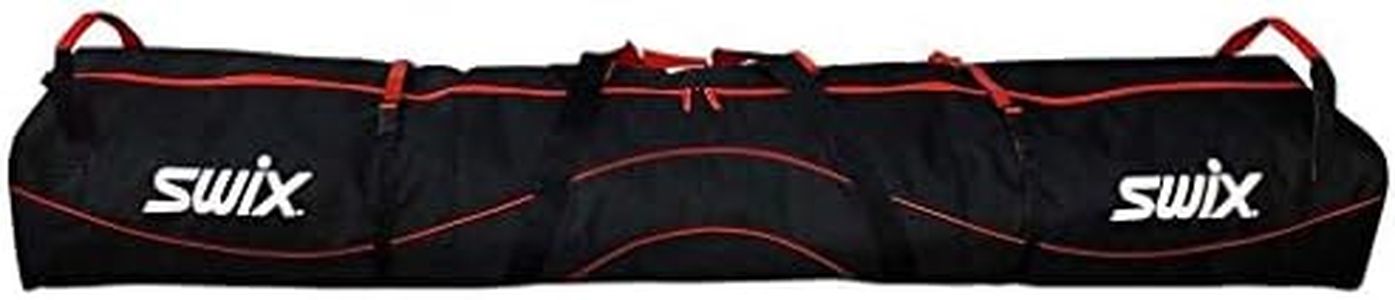 Swix Double SKI Bag - Padded with Wheels- Adjustable Size to 215cm - 2 Pairs of Alpine - 8+ Pairs of Nordic Skis - Super Tough 900 Denier, Red - Black, 215cm Max (SW27)