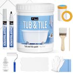 DWIL Tub Paint, Tub and Tile Refinishing Kit 35oz with Tools and 2 Grout Pen, White Bathtub Paint Water Based &Low Odor, Easy to Use Sink Paint for Bathroom Kitchen, Semi-Gloss White, 50-55sq.ft