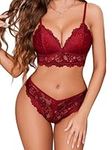 Avidlove Women Sexy Lingerie Set 2 Pieces Lace Bra Babydoll Nightwear Women's Push Up Underwear and Panty Sets Wine Red XL