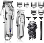 SUPRENT Professional Hair Clippers Men, Barber Hair Clippers Combo, Corded & Cordless Hair Cutting Men's Clipper Set & T-Blade Trimmer Kit, Rechargeable Zero Gap Trimmer for Barbers(Silver)