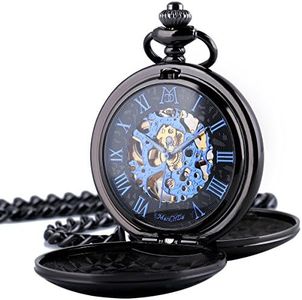 ManChDa Reloj de Bolsillo Hombre Mujer Relojes de Bolsillo con Cadena Relojes de Bolsillo mecánico Grabado Steampunk Números Romanos Mano Viento Reloj de Bolsillo