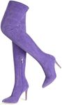 Jiu du Thigh High Boots for Women Pointed Toe Stiletto Over The Knee Boots Suede Side Zipper High Heel Boots, Purple, 8