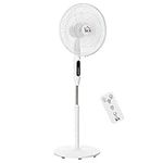 HOMCOM 16" Pedestal Fan with Remote Control, Height Adjustable, 15H Timer, Oscillating Standing Fan, Stand Floor Fan for Bedroom, White