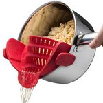 AccessCuisine Silicone Pot Strainer - Pasta Strainer Strainer for Pots Pans and Bowls Clip On Strainer Adjustable Colander One Size Fits All Strainer (Red)