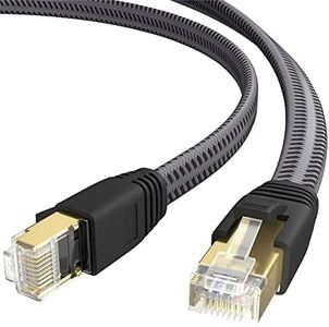 AURUM CABLES Cat 8 Ethernet Cable 10 Feet, Braided Flat Cat8 High Speed Internet Cable, Shielded Gold Plated Connector, 28 AWG, 40Gbps, 2000Mhz, LAN Network Cord Compatible with Gaming, Modem, Router