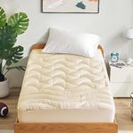 SLEEP ZONE Extra Long Twin Cooling Mattress Topper for College Dorm, Premium Zoned Cool Mattress Pad Cover, Padded Mattress Protector Breathable Washable, Deep Pocket 8-21" (Beige, Twin XL)