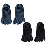 Freshfoot 5 Finger Socks For Men With 100% Combed Organic Cotton Socks For all Season Wear Breathable, Odour Free & Anti-bacterial, Stylish Low cut, With Ultimate Comfort (NavyBlue& Black)