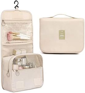 Hanging Toiletry Bag, Travel Wash Bag for Women Portable Folding Cosmetic Organizer Large Capacity Girls Makeup Bag Waterproof Shower Bag with Separate Compartment, Beige