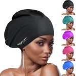 AMFUN Silicone Cover Ears Swimming Caps, Adult Unisex Swim Hat for Long Hair, Elastic Anti-slip Swimming Hat, Hypoallergenic Waterproof Swimming Caps for Men and Women, Black