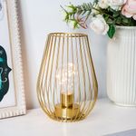 TRIROCKS Metal Battery Operated Lamp 21 cm Tall Cage Shape Cordless Table Lamp Battery Lanterns with Warm Fairy Lights Bulb for Thanksgiving Christmas Patio Garden Wedding Parties Indoor Outdoor(Golden)