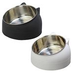 2 PCS Stylish Cat Bowls l Tilted Cat Food Bowl for Food and Water Prevent Whisker Fatigue Vomiting l Stainless Steel Dog Bowls with Plastic Body l Total 800 ml Pet Feeding Bowls (Black + White) Large