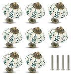 Zernmiarder Ivory & Green Ceramic Knobs 12 Pack - Pumpkin Cabinet Knobs Retro Dresser Knobs - Vintage Drawer Pulls with Screws for Closet Drawer Cupboard Cabinet and DIY Home Project