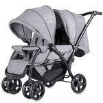 GYMAX Double Seat Stroller with Adjustable Push Handle, Detachable Canopy and Foot Rest, Foldable Baby Pushchair Buggy for Traveling, Going Shopping & Hanging Out (Grey)