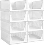 JEYANG Plastic Clothes Organizer For Wardrobe - Foldable And Stackable Closet Cupboard Almirah Space Organiser For Shirt, T Shirt, Jeans (Pack Of 8, White)