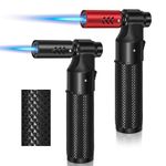 WANBRO Kitchen Blow Torch (2 pcs), Adjustable Jet Flame, Butane Gas Refillable, Windproof Torch Lighter for Creme Brulee, BBQ, Baking (WB-hb3, Black+red, ABS)