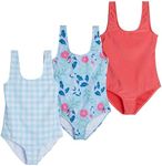 Real Essentials 3 Pack: Girls One Piece Swimsuit Bathing Swim Suit Girl 1-Piece Kids Tankini Swimsuits Teen Beach Little Swimwear Kid Outfit Swimming Surf Teen Matching Cute - Set 8, M (10/12)