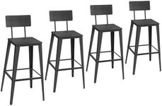 VASAGLE Set of 4 Bar Stools, Bar Height Stools, Tall Bar Stools with Back, Bar Chairs, Steel Frame, Industrial Style, Easy Assembly, Ash Black and Ink Black ULBC278B02