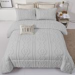 Luxudecor Light Grey Tufted Comforter Set Queen Size Boho 3 Pieces Comforter Shabby Chic Embroidery Bedding Set Soft Washed Microfiber Comforter for All Season (Light Grey, 90''x90'')