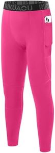 RIKUAOU Boys Compression Pants Leggings, Youth Athletic Quick Dry Tights Football, Base Layer Spandex Sports with Pocket Rose Red