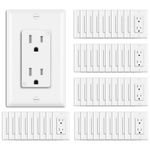 [50 Pack] BESTTEN 15 Amp Decorator Receptacle Outlet, 15A Tamper Resistant Electrical Wall Receptacle with Wallplate, Residential and Commercial Use, 15A/125V/1875W, cUL Listed, White