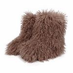 Furry Boots for Women Fuzzy Fluffy Snow Boot Faux Fur Colorful with Round Toe Water Resistant Flat Shoes Rubber Sole for Girls Outdoor Christmas Fashion Party Gifts（Artificial Wool/Dark Coffee/7）