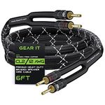 GearIT 12AWG Speaker Cable Wire with Gold-Plated Banana Tip Plugs (6 Feet) in-Wall CL2 Rated, Heavy Duty Braided, 99.9% Oxygen-Free Copper (OFC) - Black, 6ft