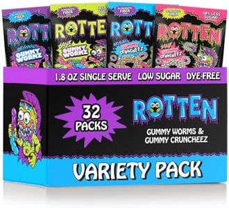 Rotten Variety [Original and Sour] Gummy [Cruncheez and Worms] - Low Sugar, Low Calorie, 7g Gut-Friendly Prebiotic Fiber and 3g Protein, Gluten Free Candy - 1.8 oz - 8-Pack x 4 [One of Each Flavor]