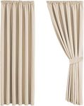 Aspire Homeware Blackout Curtains for Living Room – Cream Bedroom Pencil Pleat Curtains 66x90 inch Drop Thermal Insulated Super Soft Window Treatments Black Out Curtain + 2 Tiebacks