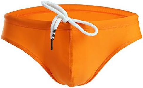 Summer Code Mens Solid Swim Briefs Drawstring Bikini Sport Swimsuit Orange