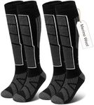 Vebroert Merino Wool Ski Socks - 2 Pairs Mens Knee-high Thermal Winter Warm Skiing Long Socks for Snowboarding Cold Weather Black Size 9-12