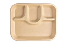 Vissage Sugarcane 4 Compartment Disposable Plate - Pack of 25, Brown