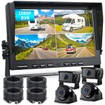 Fookoo Ⅱ 10" 1080P Wired Backup Camera System Kit,10" HD Quad Split Screen Monitor with Recording IP69 Waterproof Rear View Side View Camera Parking Lines for Truck/Semi-Trailer/Box Truck/RV(DY104)