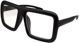 grinderPUNCH Thick Square Frame Clear Lens Glasses Eyeglasses Super Oversized Fashion and Costume - Matte Black