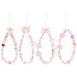 4 Pcs Phone Charm Cute,Phone Strap,Beaded Cell Phone Lanyard,Phone Wrist Strap for Women Girls,Pink Phone Accessories Aesthetic y2k Accessories,Phone Charm Strap,Phone Chain Phone Keychain (Pink)