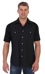 Gioberti Mens Casual Western Solid Short Sleeve Shirt with Pearl Snaps, Black, Large