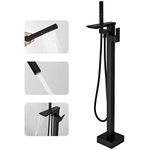 RUMOSE Matte Black Bathtub Filler Freestanding Tub Filler Floor Mount Tub Faucet Waterfall Bathtub Faucet with CUPC Certified High Flow Brass Bath Shower Faucets with Handheld Sprayer