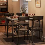 Alkmaar Kitchen Table Set with 4 Chairs, Dining Table Set for 4 with Upholstered Chairs, 5 Piece Dining Room Table Set Metal and Wood Rectangular Dining Table for Small Space, Apartment, Rustic Gray