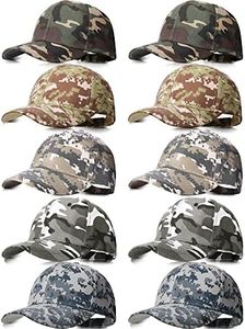 10 Pieces Camouflage Baseball Cap Military Camo Hat Adjustable Camouflage Hat Fishing Camo Sports Hat Camouflage Hunting Cap for Men Women Outdoor