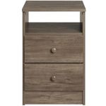 Prepac Astrid 2-Drawer Nightstand with Open Shelf, Drifted Gray, 16 in. W x 24.5 in. H x 15.5 in. D