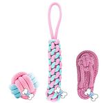 THE DDS STORE Dog Rope Chew Toys Set Braided Cotton Teeth Cleaning Chewers for Puppies,Small,Medium Dogs Durable Teething Ropes,Tug of War Ball Training Playing (Ball+ Dummy+Slipper)