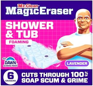 Mr. Clean Magic Eraser Sponge, Bathroom, Shower, Tub Cleaner, Soap Scum Remover, Bathroom Cleaning Supplies, Dawn Cleaning Power with Lavender Scent, Shower & Tub, 6ct