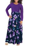 GORLYA Girl's Long Sleeve Patchwork Floral Print Loose Casual Long Maxi Dress with Pockets for 4-12 Years Kids (GOR1012,6-7Y,Purple Print)