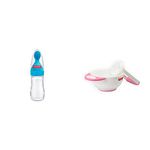 Fisher-Price Squeezy Silicone Food Feeder, Blue, 125ml & Baby Polypropylene Food Mash and Serve Bowl Set- (Pink, 3 Months)