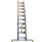 BPS TRADE MASTER PRO - 3 Section Extension Ladder/Ladders with Integral Stabiliser, Aluminium, Rubber