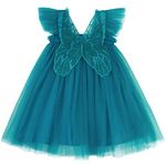 AGQT Baby Girls Tutu Dress Sleeveless Toddler Butterfly Print Back Tulle Tutu Dresses Birthday Party Flower Wedding Layered Lace Holiday Mini Dress Peacock Blue Size 5-6T