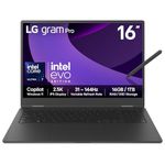 LG gram Pro 2in1 16T90TP - 16 Inch 2.5K IPS Touchscreen 144Hz VRR, Ultra-Lightweight 2-in-1 Laptop, Intel Core Ultra 7 255H, 16GB RAM, 1TB SSD, Windows 11 Home, gram Hybrid AI, Copilot, Black (2025)
