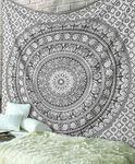 RAJRANG Elephant Tapestry Wall Decor - 127x152 cm Grey Mandala Tapestry Cotton Wall Hanging Tapestries Hippy Indian Beach Throw Blanket College Dorm Decor Bohemian Boho Bedsheet